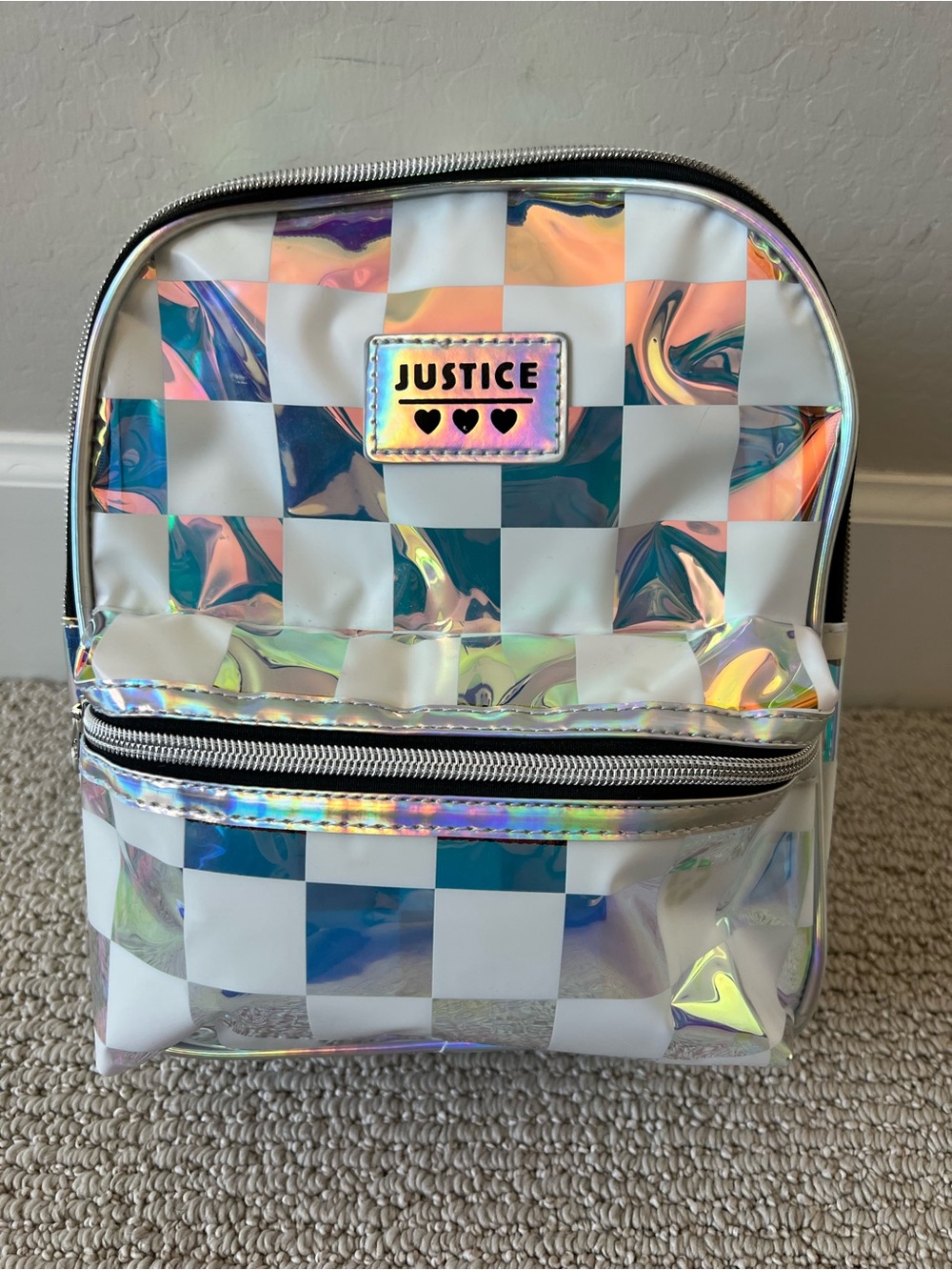 Justice Girls' Iridescent Pocket Mini Backpack NWT $15